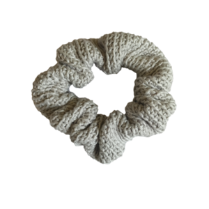 Crochet greywhite fluffy scrunchie - νήμα, λαστιχάκια μαλλιών
