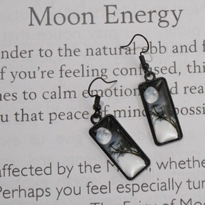 Σκουλαρίκια με γυαλί Moon Black Sunset earrings - γυαλί, φεγγάρι, μικρά, κρεμαστά, γάντζος - 2