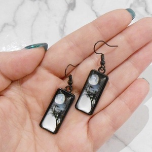 Σκουλαρίκια με γυαλί Moon Black Sunset earrings - γυαλί, φεγγάρι, μικρά, κρεμαστά, γάντζος - 5