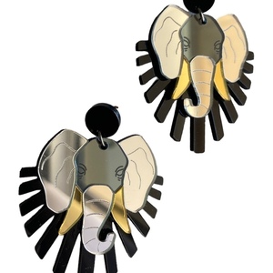 Σκουλαρίκια Boho elephant από plexiglass - καρφωτά, plexi glass, boho, μεγάλα, καρφάκι