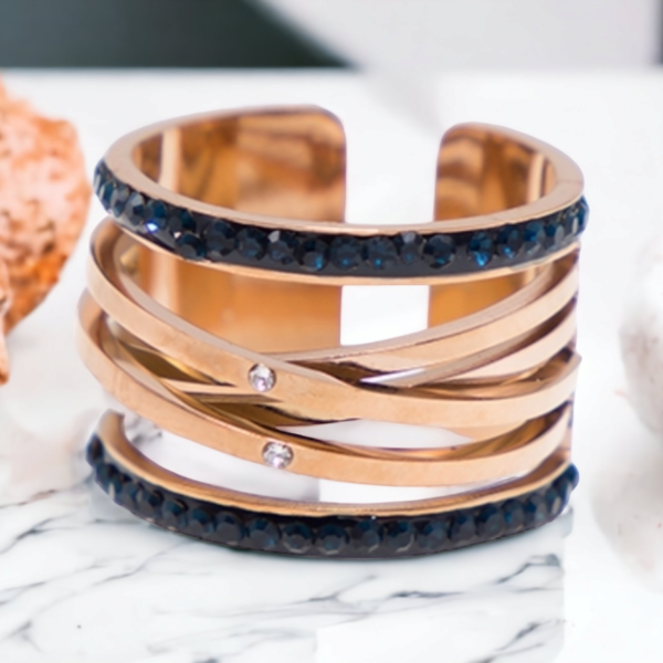 Ατσάλινο Γυναικείο Δαχτυλίδι JULIET BLACK σε χρώμα χρυσό ,μέγεθος Αυξομειουμενο - ατσάλι, για γάμο, αυξομειούμενα, φθηνά - 2
