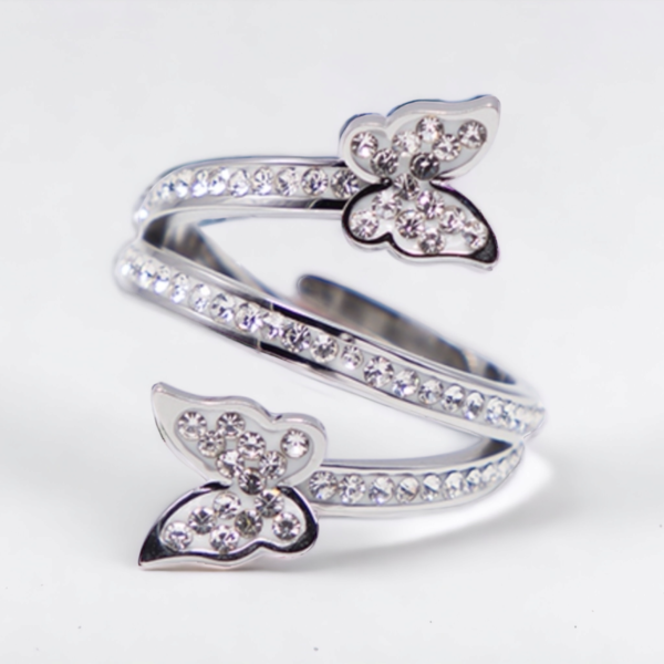 Ατσάλινο Γυναικείο Δαχτυλίδι FARFALA σε χρώμα ασημί ,μέγεθος αυξομειούμενο. - ατσάλι, για γάμο, αυξομειούμενα, φθηνά - 3