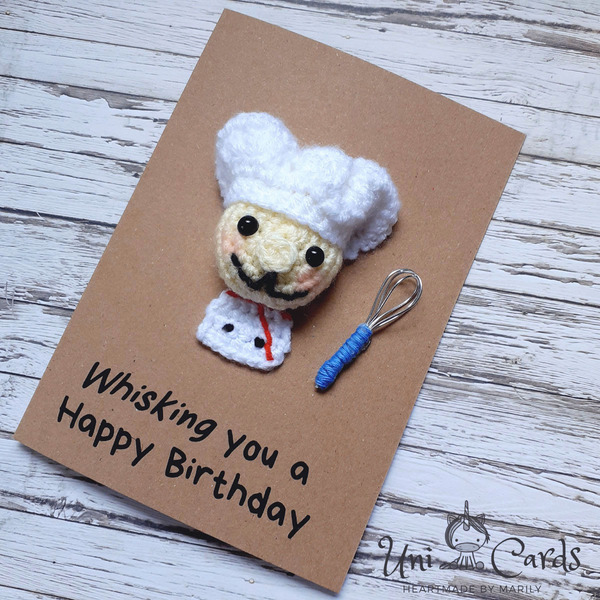 Κάρτα γενεθλίων με πλεκτό σχέδιο ζαχαροπλάστη - γενέθλια, χιουμοριστικό, amigurumi - 3