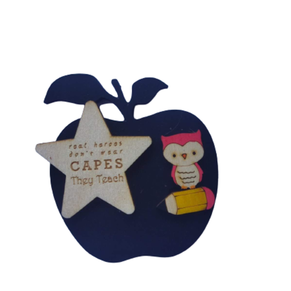 Μήλο μαγνητάκι δώρο για δασκάλους 12 εκ - ξύλο, μαγνητάκια ψυγείου, για δασκάλους