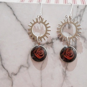 Σκουλαρίκια με γρανάζια και γυαλί, κρεμαστά Gothic rose Steampunk - γυαλί, λουλούδι, κρεμαστά, γάντζος - 3
