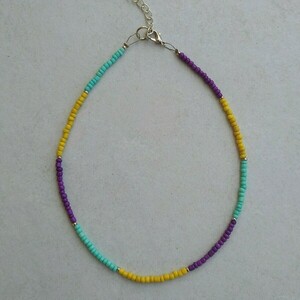 Κοντό κολιέ με πολύχρωμες χάντρες - τσόκερ, χάντρες, κοντά, seed beads - 2