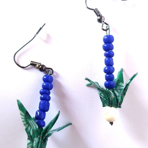 Origami earrings πουλάκι και μπλε χάντρες. - χαρτί - 3