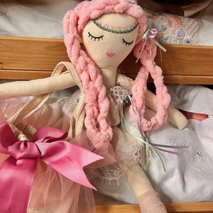 Πάνινη κούκλα Ροζαλένια 50cm ύψος ,με ροζ μαλλιά παιχνίδι και διακοσμητικό - κορίτσι, δώρο, λούτρινα, κουκλίτσα - 4