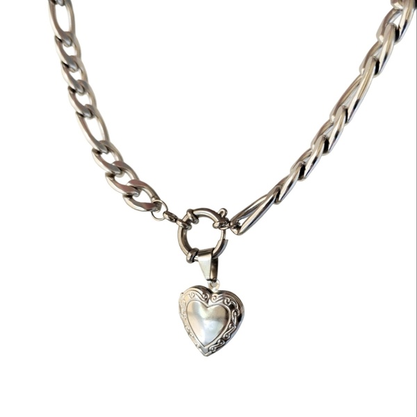 Kολιέ από ατσάλι silver heart μήκους περ. 51- 52 cm - καρδιά, επάργυρα, μακριά, ατσάλι, μενταγιόν