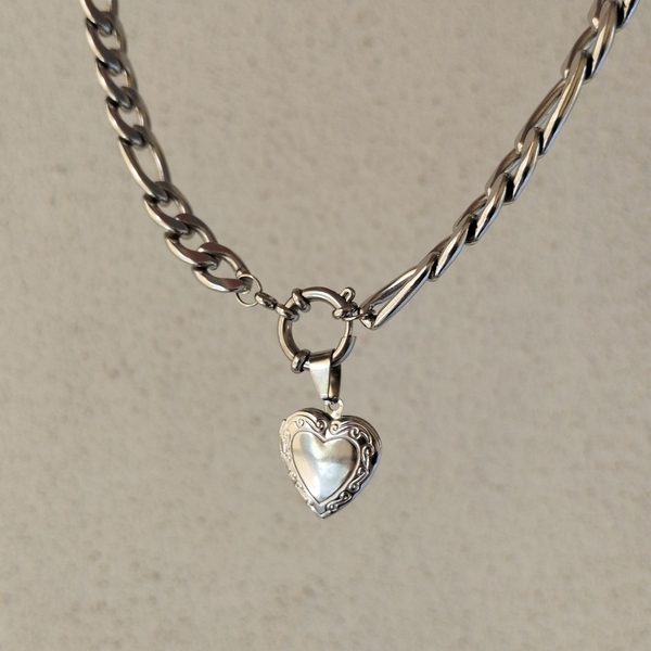 Kολιέ από ατσάλι silver heart μήκους περ. 51- 52 cm - καρδιά, επάργυρα, μακριά, ατσάλι, μενταγιόν - 5