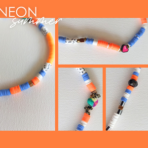 ΝΕΟΝ Summer Collection|Beaded Necklace | Polymer Clay beads - Hematite - Jasper| Orange, Blue, Yellow |Multi Colors - ημιπολύτιμες πέτρες, χάντρες, σταθερά - 3