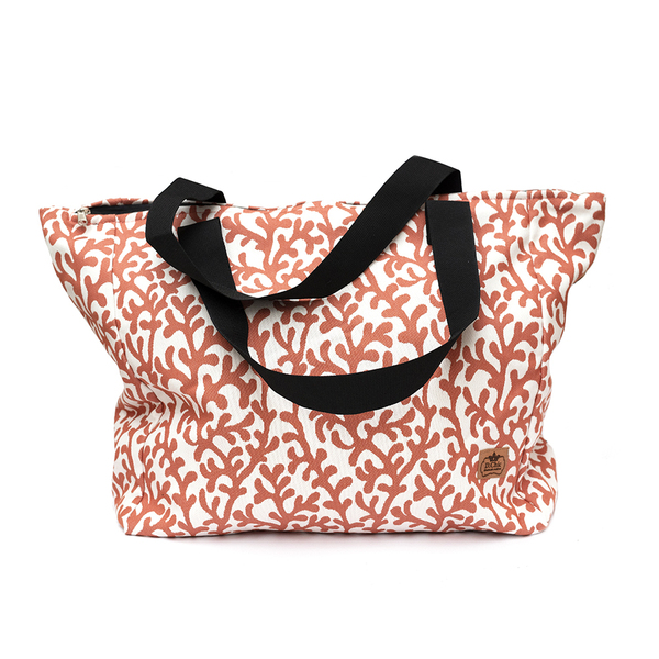 Υφασμάτινη XL χειροποίητη τσάντα με σχέδιο κοράλλια - ύφασμα, ώμου, μεγάλες, all day, πάνινες τσάντες