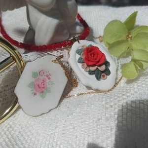 Floral pendant selection Χειροποίητο μενταγιόν - επιχρυσωμένα, πηλός, λουλούδι, ατσάλι, μενταγιόν - 5