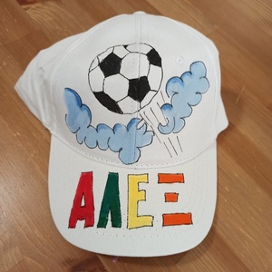 παιδικό καπέλο jockey με όνομα και θέμα ποδόσφαιρο ( μπάλα ποδοσφαίρου στον αέρα ) - όνομα - μονόγραμμα, καπέλα, ποδόσφαιρο, προσωποποιημένα - 2