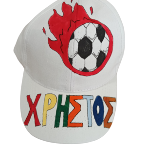 παιδικό καπέλο jockey με όνομα και θέμα ποδόσφαιρο ( μπάλα ποδοσφαίρου με φωτιά ) - αγόρι, καπέλα, ποδόσφαιρο