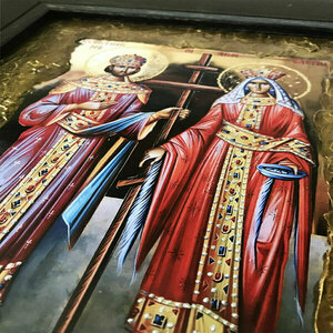 Άγιοι Κωνσταντίνος και Ελένη Εικόνα Με Πλαίσιο 28x33cm - πίνακες & κάδρα, πίνακες ζωγραφικής, εικόνες αγίων - 3