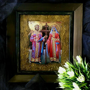 Άγιοι Κωνσταντίνος και Ελένη Εικόνα Με Πλαίσιο 28x33cm - πίνακες & κάδρα, πίνακες ζωγραφικής, εικόνες αγίων - 4