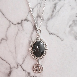 Κολιέ με γυαλί και charms Witch pendant - γυαλί, όνομα - μονόγραμμα, μεταλλικά στοιχεία, μενταγιόν - 4