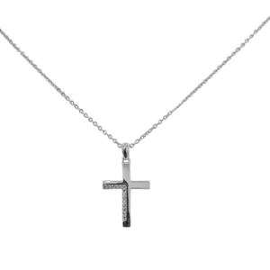 Ατσάλινο Κολιέ Σταυρός Με Ζιργκόν - επάργυρα, σταυρός, κοντά, ατσάλι, μενταγιόν