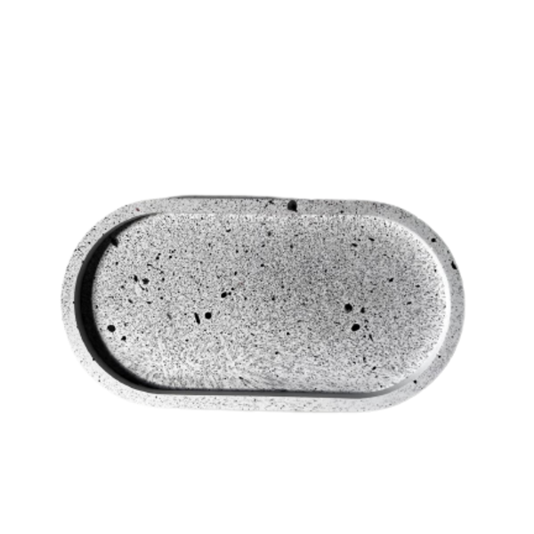 Δισκάκι λευκό με μαύρες πιτσιλιές από σκόνη πορσελάνης (18x8x2εκ) - πορσελάνη, διακοσμητικά, γύψος