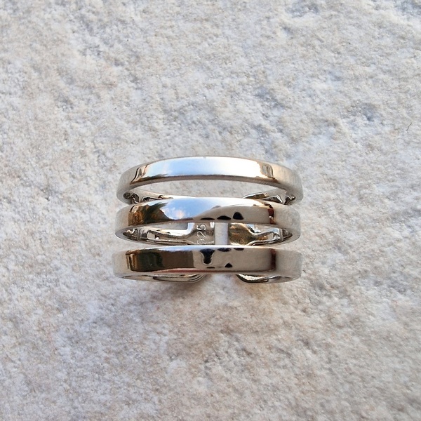 Γυναικείο δαχτυλίδι τρίσειρο βεράκια minimal shiny ασήμι 925 επιπλατινωμένο αυξομειούμενο - ασήμι 925, minimal, μεγάλα, επιπλατινωμένα, αυξομειούμενα - 3
