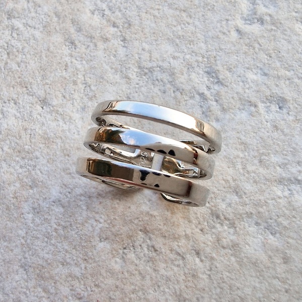 Γυναικείο δαχτυλίδι τρίσειρο βεράκια minimal shiny ασήμι 925 επιπλατινωμένο αυξομειούμενο - ασήμι 925, minimal, μεγάλα, επιπλατινωμένα, αυξομειούμενα - 4