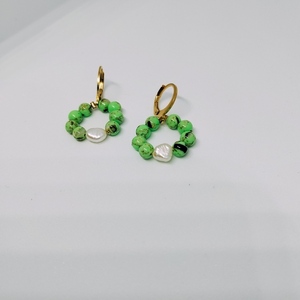 Green earrings with pearl - κρίκοι, χάντρες, μικρά, ατσάλι, φθηνά