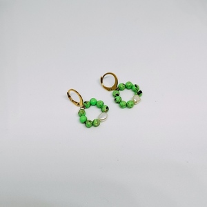Green earrings with pearl - κρίκοι, χάντρες, μικρά, ατσάλι, φθηνά - 2