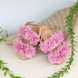 1040 φουξια - δέρμα, λουλούδια, φλατ, ankle strap