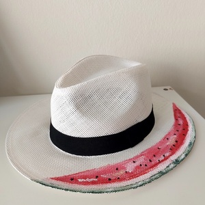 Ζωγραφισμένο ψάθινο καπέλο με θέμα το καρπούζι - ψάθινα - 2