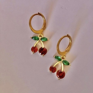 Cherry earrings - ορείχαλκος, κρίκοι, μικρά, ατσάλι - 3