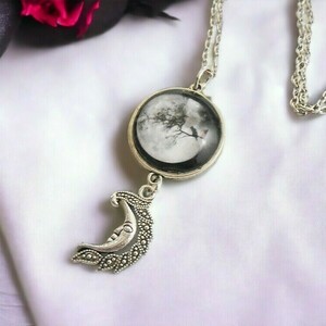 Κολιέ με γυαλί και μεταλλικά στοιχεία Black cat pendant - γυαλί, φεγγάρι, χάντρες, μενταγιόν - 2