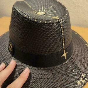"Asterismoi "Καπέλο μαύρο τύπου Παναμά ζωγραφισμένο στο χέρι - ψάθινα - 4