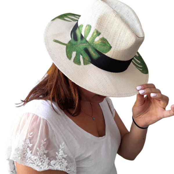 Καπέλο τύπου Panama "Monstera ! - ψάθινα - 2