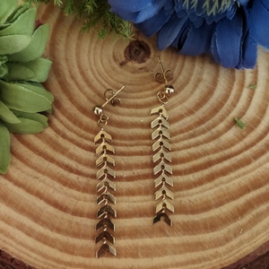 Σκουλαρίκια με αλυσίδα ψαροκόκαλο σε χρυσό χρώμα - ορείχαλκος, ατσάλι, κρεμαστά, καρφάκι, φθηνά - 3