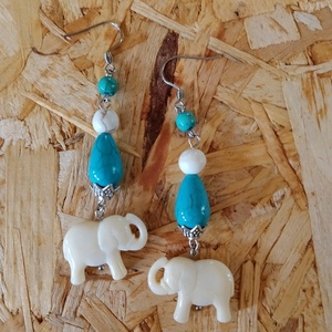 Σκουλαρίκια κρεμαστά με χάντρες χαολίτη και ελέφαντες - ημιπολύτιμες πέτρες, ατσάλι, boho, κρεμαστά, γάντζος - 2