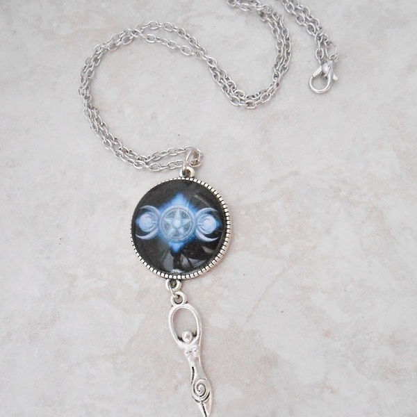 Κολιέ με γυαλί και μεταλλικά στοιχεία Triple moon necklace Triple goddess - γυαλί, φεγγάρι, μεταλλικά στοιχεία, μενταγιόν
