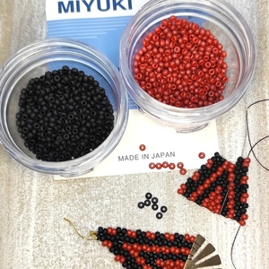 Σκουλαρίκια μαύρο-τερακότα με χάντρες Miyuki - ασήμι 925, χάντρες, μακριά, κρεμαστά, μεγάλα - 3