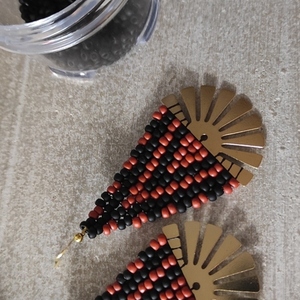 Σκουλαρίκια μαύρο-τερακότα με χάντρες Miyuki - ασήμι 925, χάντρες, μακριά, κρεμαστά, μεγάλα - 4