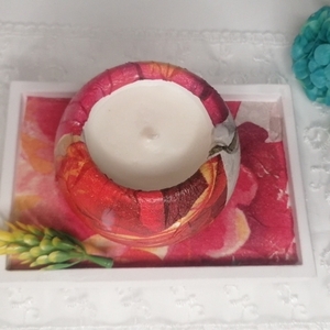 Ένα σετ από χειροποίητα σουβέρ και μπολ γεμάτα με έντονα αρωματικό κερί σόγιας - τσιμέντο, αρωματικά κεριά, vegan κεριά - 2