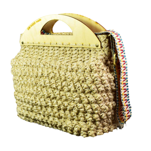 Πλεκτή τσάντα γιούτα μπεζ (36*38*18) εκ - ξύλο, ώμου, μεγάλες, tote, πλεκτές τσάντες