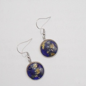 Σκουλαρίκια με plexi glass, κρεμαστά Dark blue gold plexi glass earrings - plexi glass, ελαφρύ, κρεμαστά, γάντζος