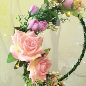 Επιτραπέζιο στεφάνι με λουλούδια & φωτάκια - ύφασμα, διακοσμητικά - 3
