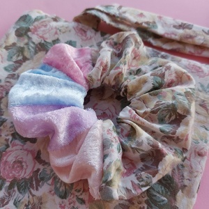 Λαστιχάκι/scrunchie vintage floral patch - ύφασμα, vintage, λουλούδια, χειροποίητα, λαστιχάκια μαλλιών - 3