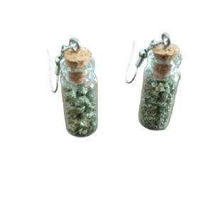 Χειροποίητα κρεμαστά σκουλαρίκια μπουκαλάκια Σιδηροπυρίτη - Πυρίτη 5,5 εκ - ημιπολύτιμες πέτρες, μικρά, ατσάλι, κρεμαστά
