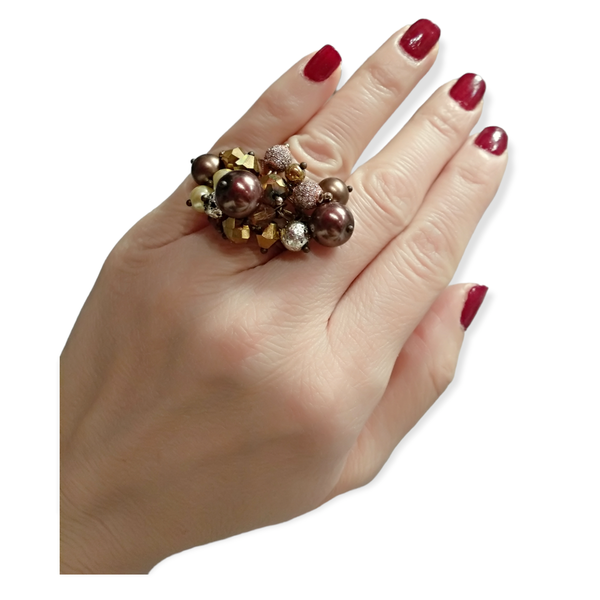 Χειροποίητο γυναικείο δαχτυλίδι με χάντρες αυξομειούμενο, από κράμα μετάλλων -RIN15 - ορείχαλκος, χάντρες, αυξομειούμενα - 3