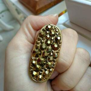 Χειροποίητο γυναικείο μεταλλικό δαχτυλίδι με πηλό και στρας, κράμα μετάλλων -RIN13 - πηλός, χάντρες, μεγάλα, αυξομειούμενα - 2