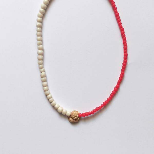 Red sun necklace - κοχύλι, πηλός, κοντά, πέρλες - 2