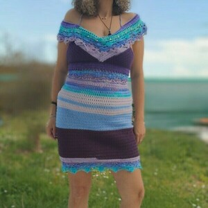 Westeria Crochet Dress - βαμβάκι, ριγέ, mini, αμάνικο, γάμου - βάπτισης