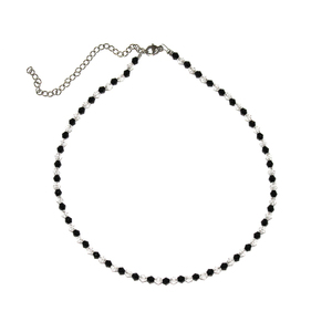 Κολιέ με μαύρες και διάφανες χάντρες - Checkers - τσόκερ, κοντά, ατσάλι, seed beads